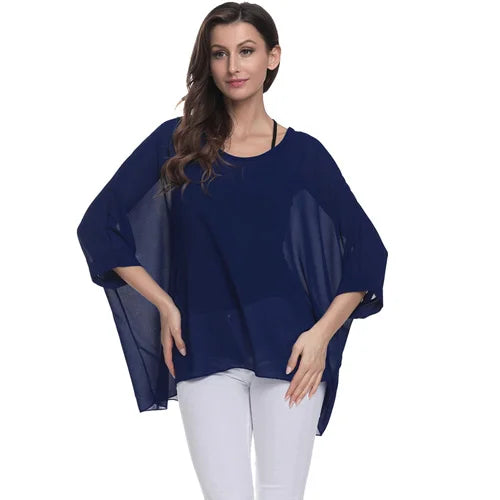 Plus Size Batwing Blouse - Casual Summer Button Shirt