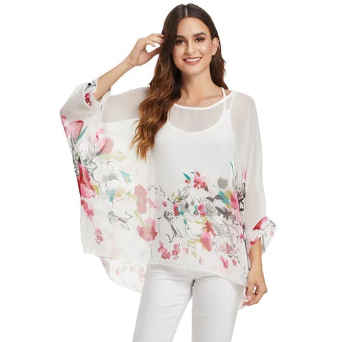 Plus Size Batwing Blouse - Casual Summer Button Shirt