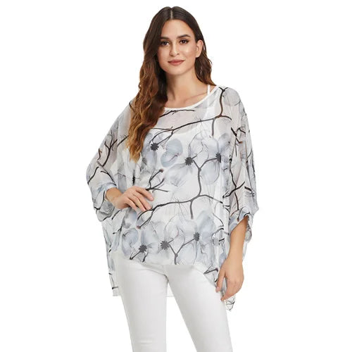 Plus Size Batwing Blouse - Casual Summer Button Shirt