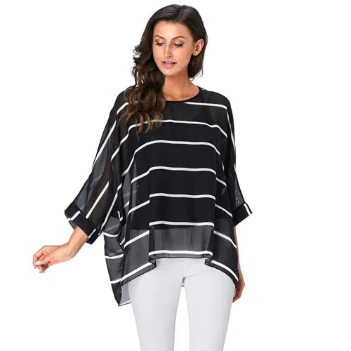 Plus Size Batwing Blouse - Casual Summer Button Shirt