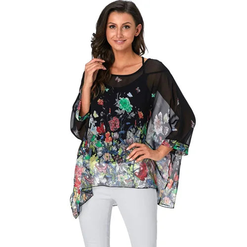 Plus Size Batwing Blouse - Casual Summer Button Shirt
