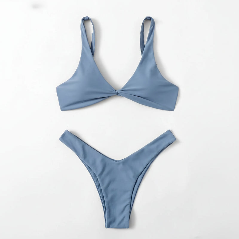Tie-Detail Push-Up Bikini Set - High Leg Brazilian Swimwear