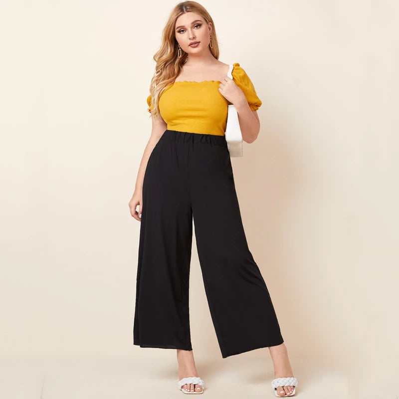 Plus Size Wide-Leg Pants - Elastic Waist Summer Comfort