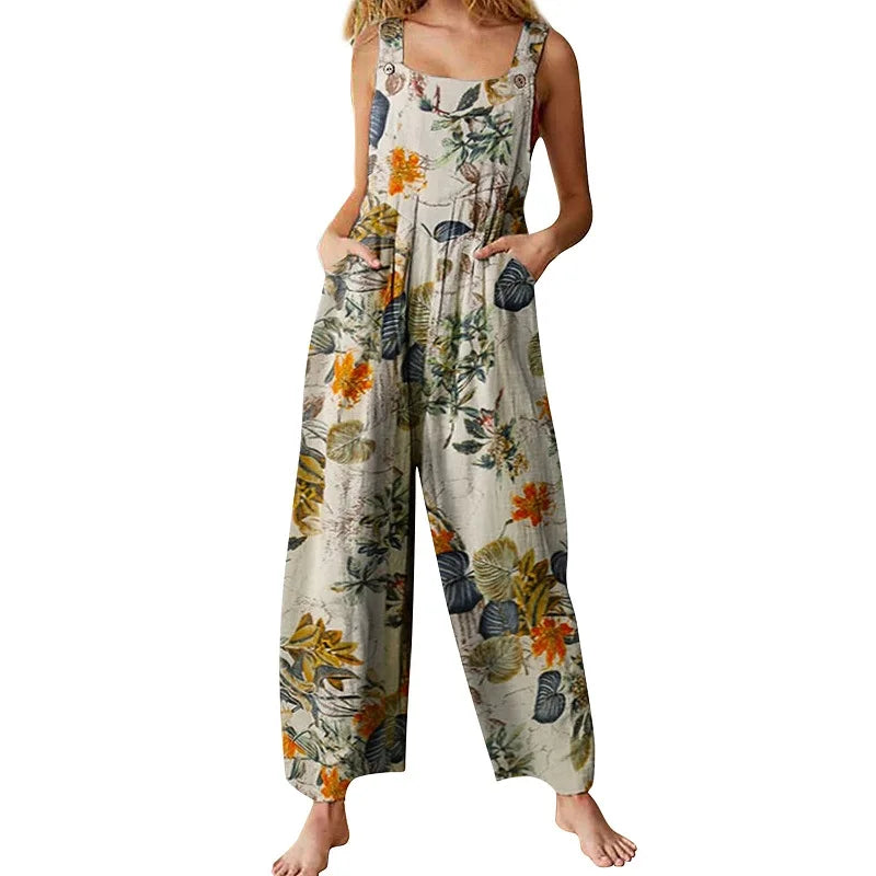 Linen Cotton Blend Square Neck Sleeveless Romper Jumpsuit - Elegant One-Piece