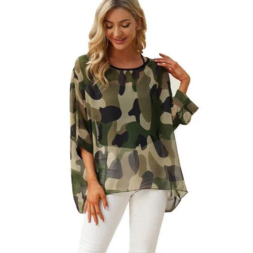 Plus Size Batwing Blouse - Casual Summer Button Shirt