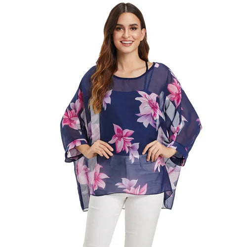 Plus Size Batwing Blouse - Casual Summer Button Shirt
