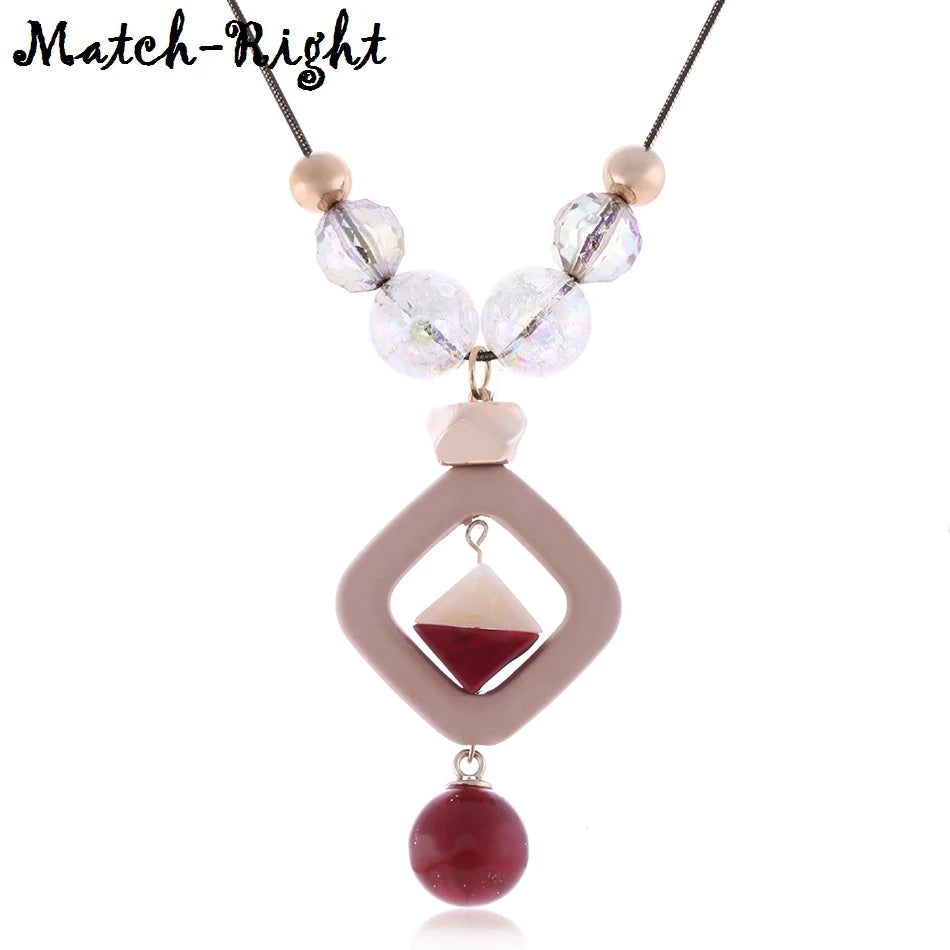 Fashion Acrylic Bead Long Necklace - Sweater Pendant Statement