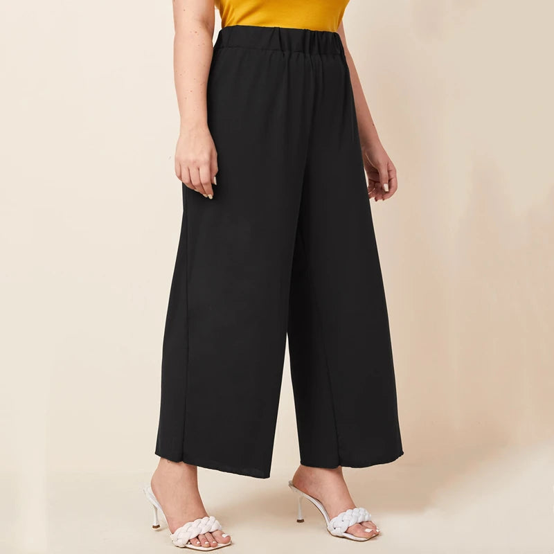 Plus Size Wide-Leg Pants - Elastic Waist Summer Comfort