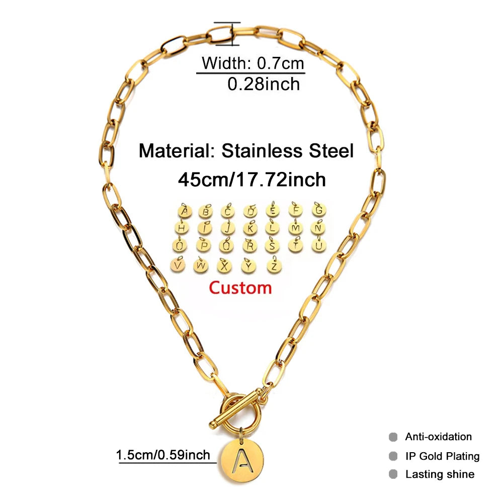 Custom Initial Paperclip Necklace - Stainless Steel Toggle Chain
