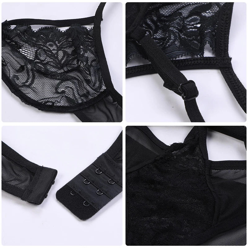 Lace Bra & Thong Lingerie Set - Romantic Push-Up Design