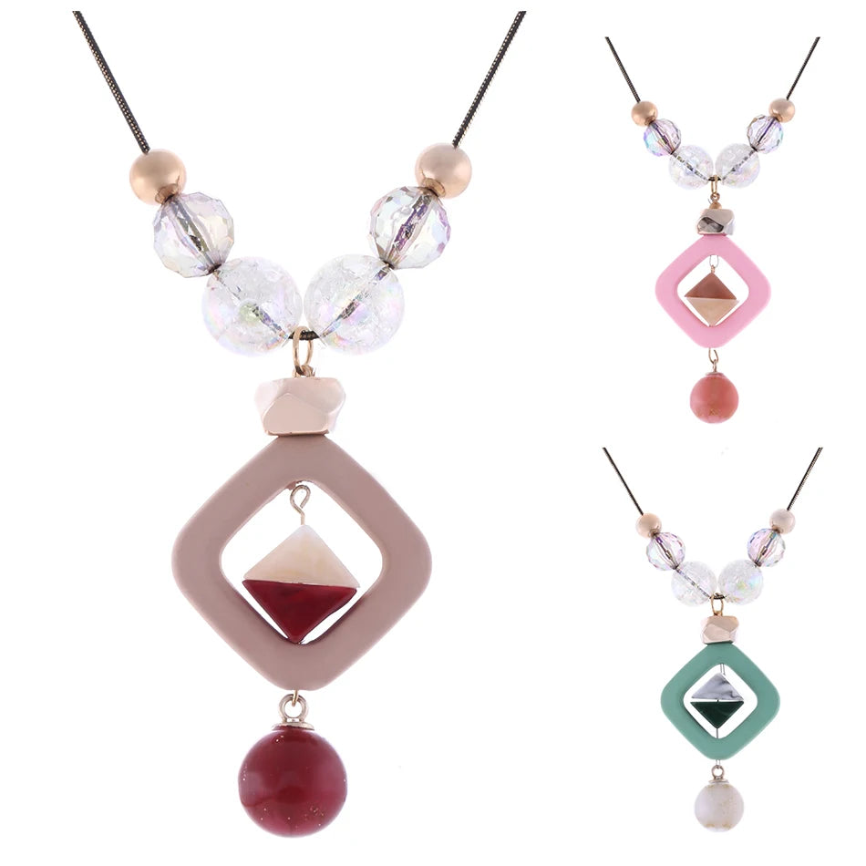 Fashion Acrylic Bead Long Necklace - Sweater Pendant Statement