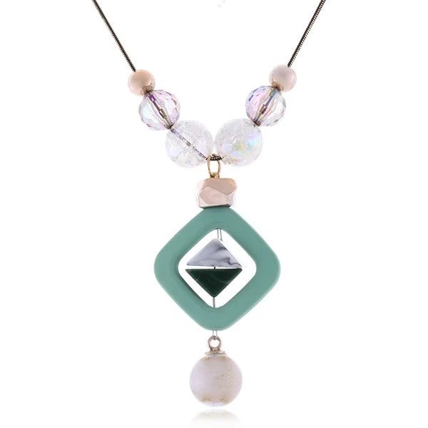 Fashion Acrylic Bead Long Necklace - Sweater Pendant Statement