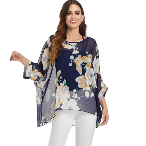 Plus Size Batwing Blouse - Casual Summer Button Shirt