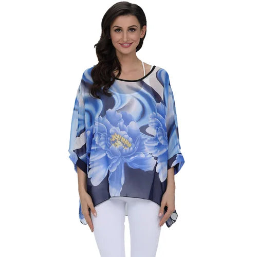 Plus Size Batwing Blouse - Casual Summer Button Shirt