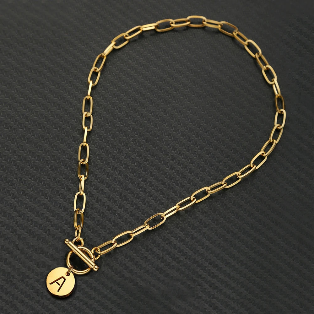 Custom Initial Paperclip Necklace - Stainless Steel Toggle Chain