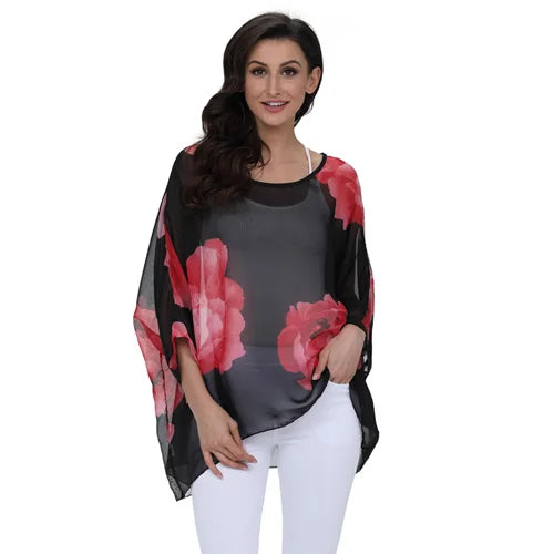 Plus Size Batwing Blouse - Casual Summer Button Shirt