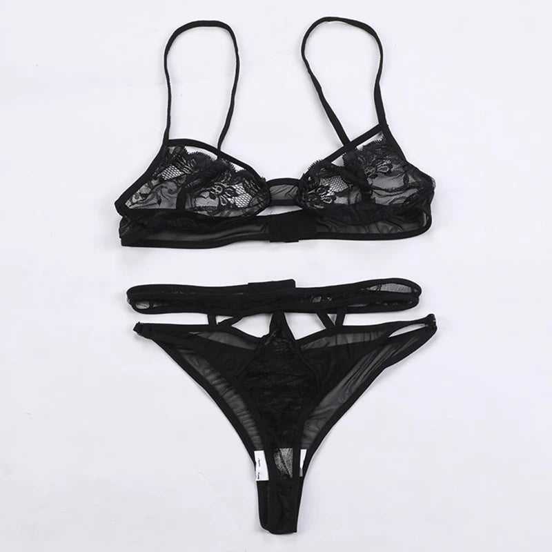 Lace Bra & Thong Lingerie Set - Romantic Push-Up Design