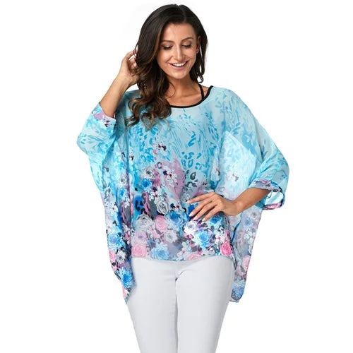 Plus Size Batwing Blouse - Casual Summer Button Shirt