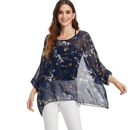Plus Size Batwing Blouse - Casual Summer Button Shirt