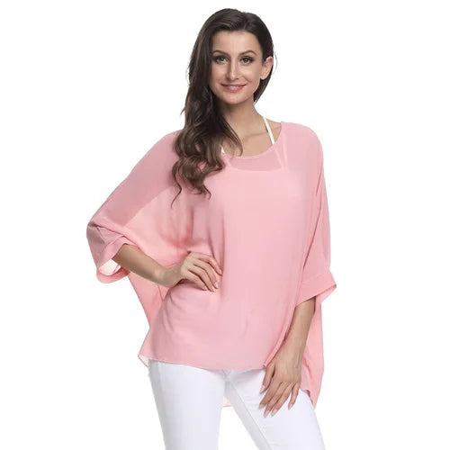 Plus Size Batwing Blouse - Casual Summer Button Shirt