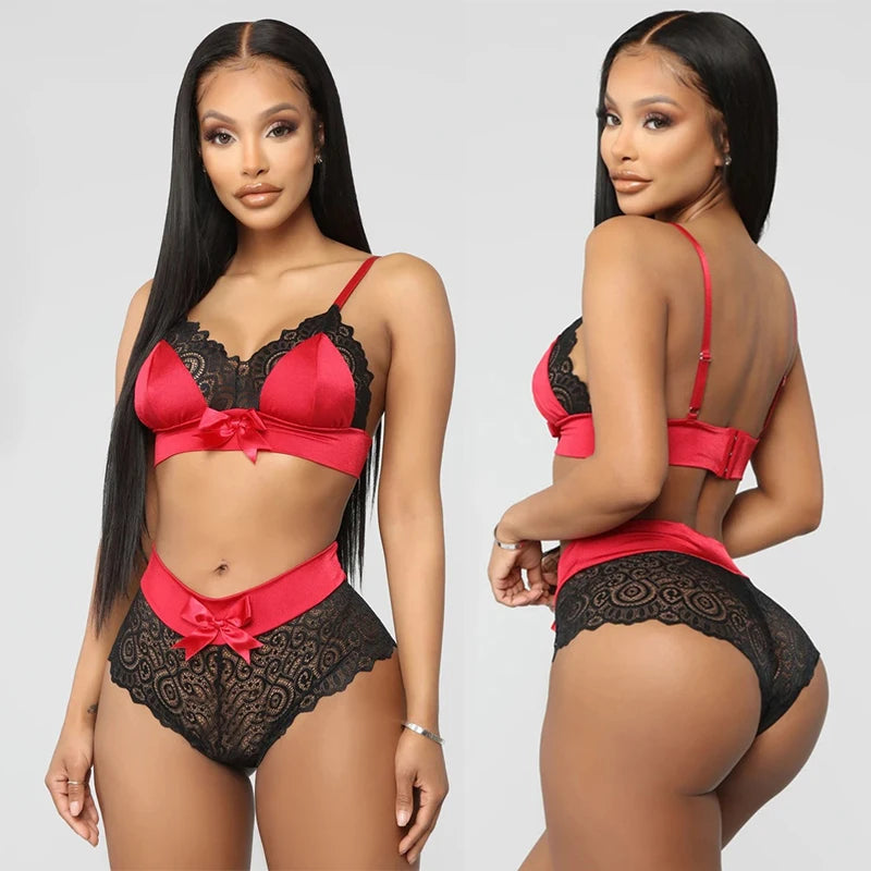 Lace Bra & Thong Lingerie Set - Romantic Push-Up Design