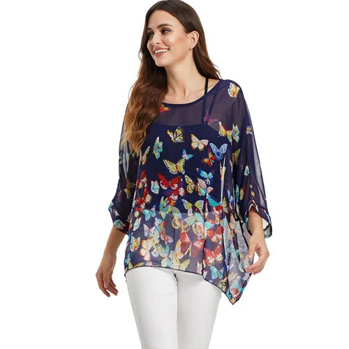 Plus Size Batwing Blouse - Casual Summer Button Shirt