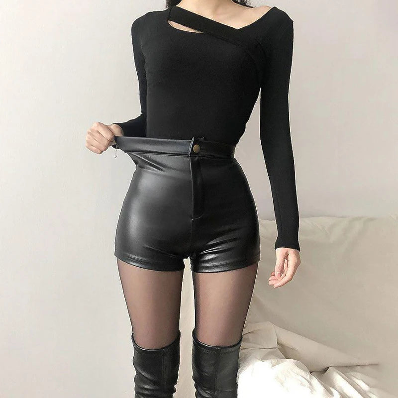 Premium PU Leather Shorts - High Waist Y2K Street Style