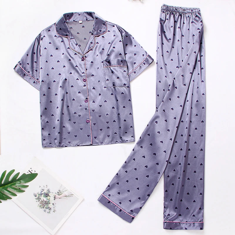 Satin Pajama Set - Soft Floral Two-Piece Sleepwear