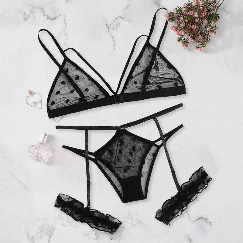 Lace Bra & Thong Lingerie Set - Romantic Push-Up Design
