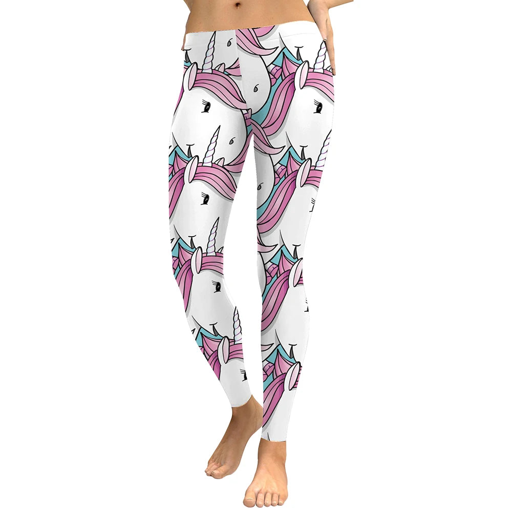 Unicorn Print Leggings - Stretchy Casual Activewear Fit