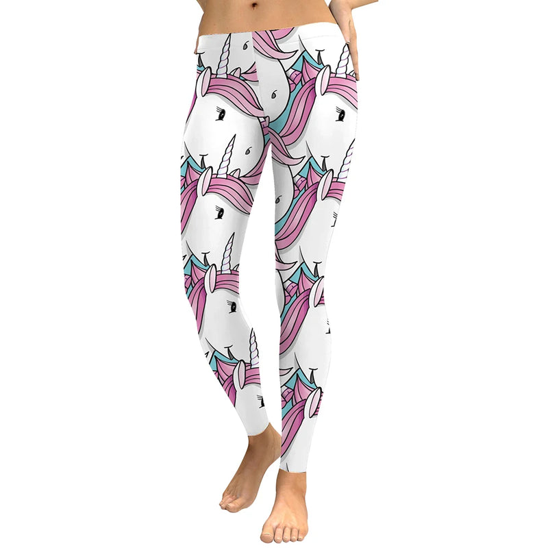 Unicorn Print Leggings - Stretchy Casual Activewear Fit