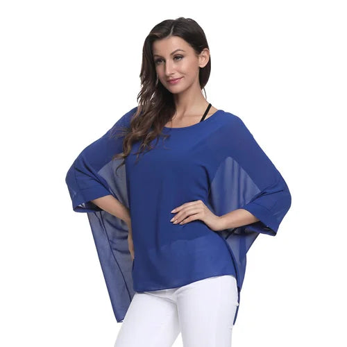Plus Size Batwing Blouse - Casual Summer Button Shirt