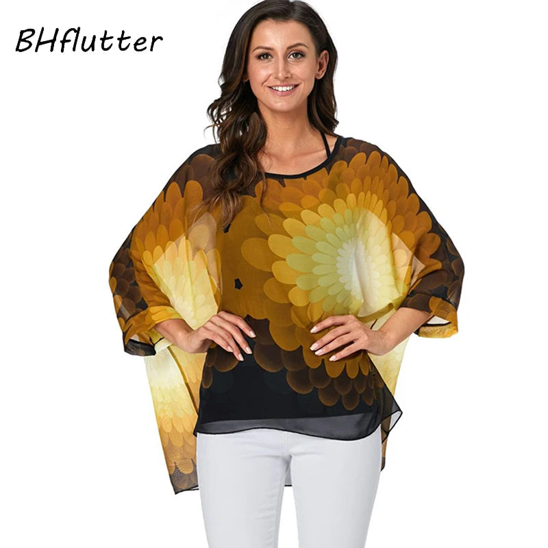 Plus Size Batwing Blouse - Casual Summer Button Shirt