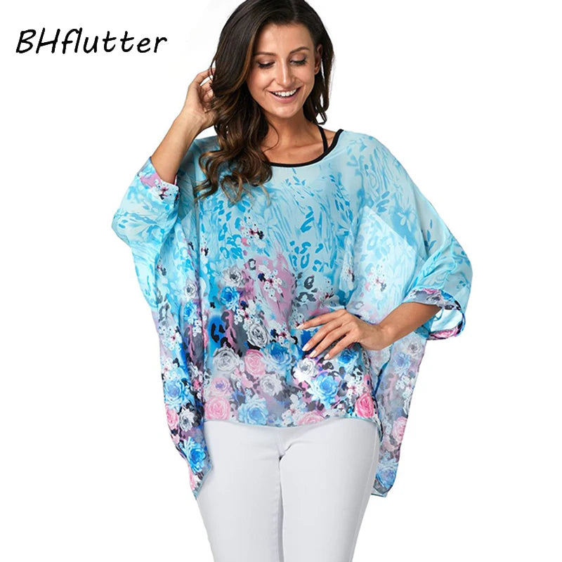 Plus Size Batwing Blouse - Casual Summer Button Shirt