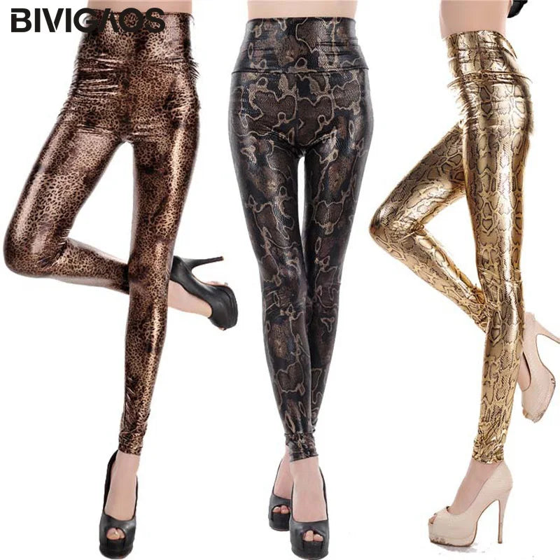 High-Waist Faux Leather Leggings - Stretch Sculpting Statement Fit