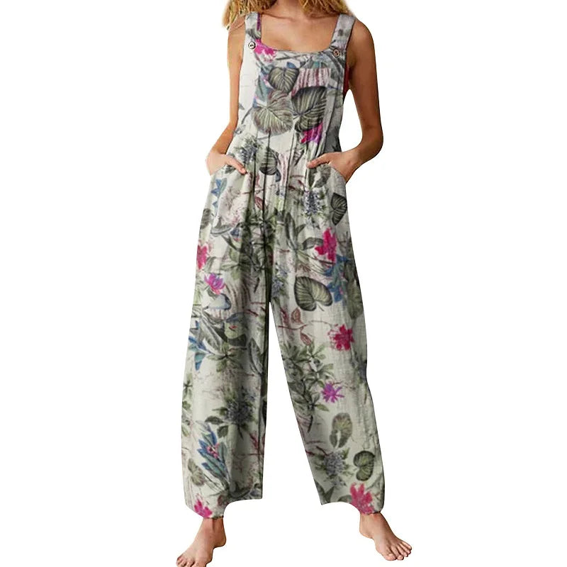 Linen Cotton Blend Square Neck Sleeveless Romper Jumpsuit - Elegant One-Piece