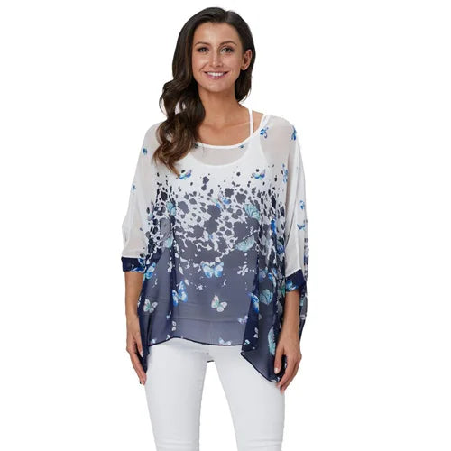 Plus Size Batwing Blouse - Casual Summer Button Shirt