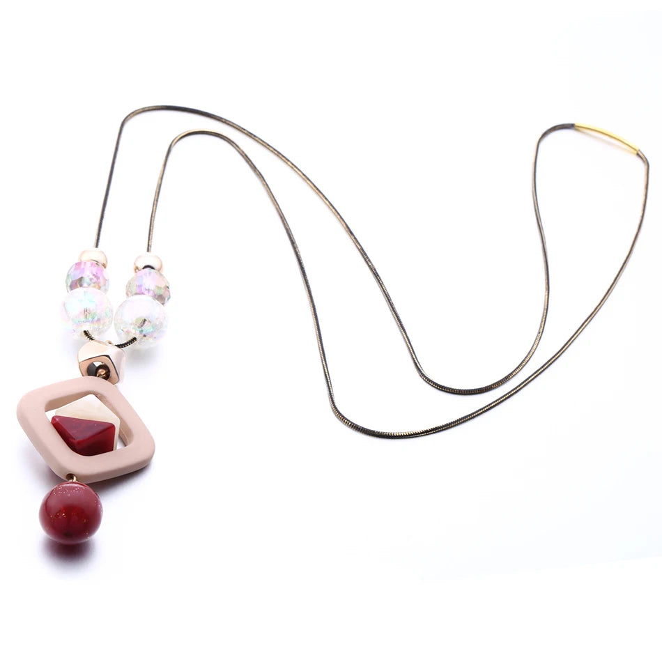 Fashion Acrylic Bead Long Necklace - Sweater Pendant Statement