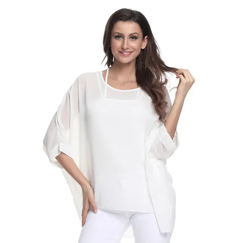 Plus Size Batwing Blouse - Casual Summer Button Shirt