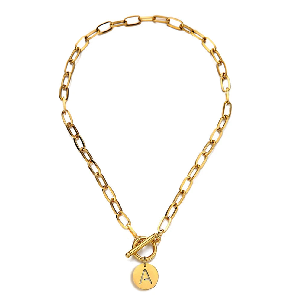 Custom Initial Paperclip Necklace - Stainless Steel Toggle Chain