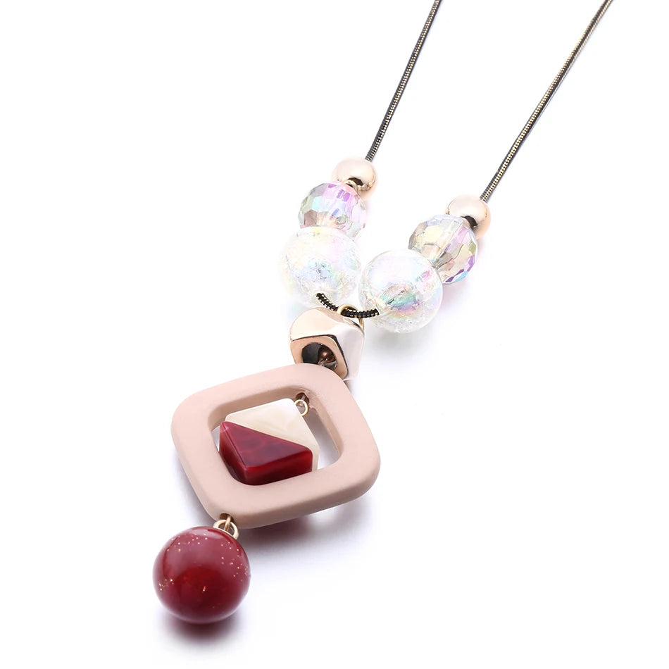 Fashion Acrylic Bead Long Necklace - Sweater Pendant Statement