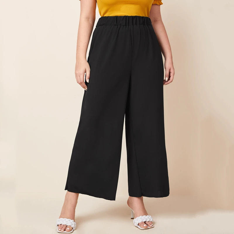 Plus Size Wide-Leg Pants - Elastic Waist Summer Comfort