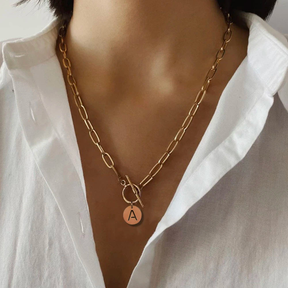 Custom Initial Paperclip Necklace - Stainless Steel Toggle Chain