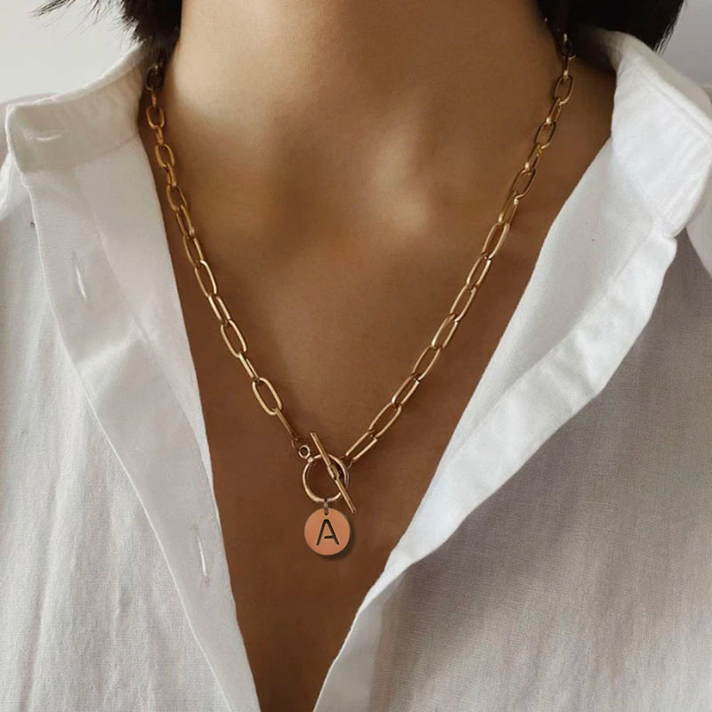 Custom Initial Paperclip Necklace - Stainless Steel Toggle Chain
