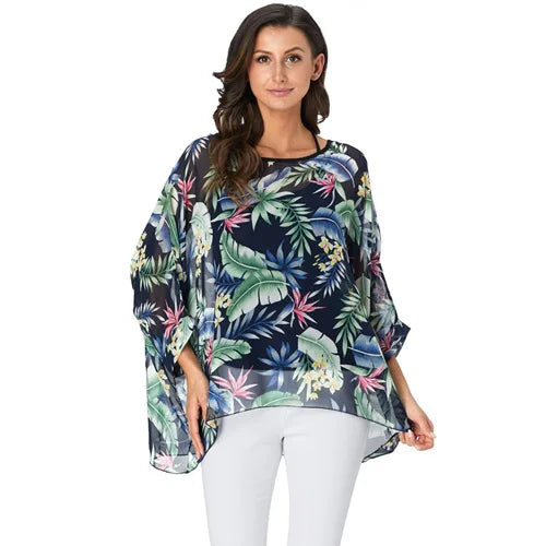 Plus Size Batwing Blouse - Casual Summer Button Shirt