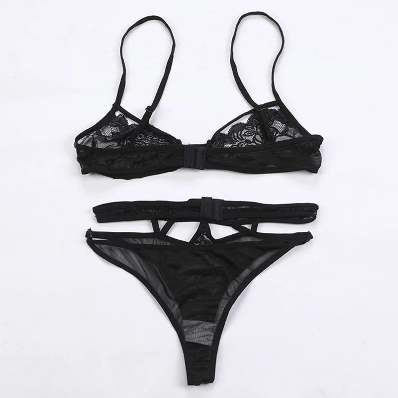 Lace Bra & Thong Lingerie Set - Romantic Push-Up Design
