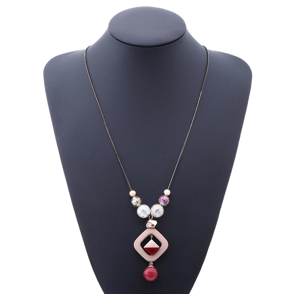 Fashion Acrylic Bead Long Necklace - Sweater Pendant Statement