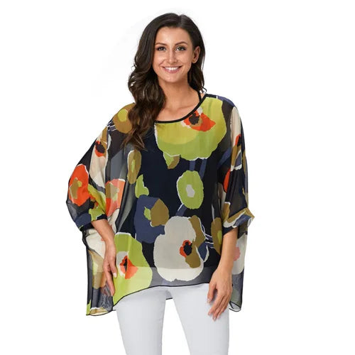 Plus Size Batwing Blouse - Casual Summer Button Shirt