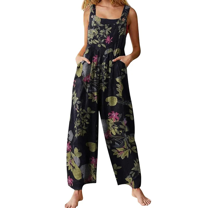 Linen Cotton Blend Square Neck Sleeveless Romper Jumpsuit - Elegant One-Piece
