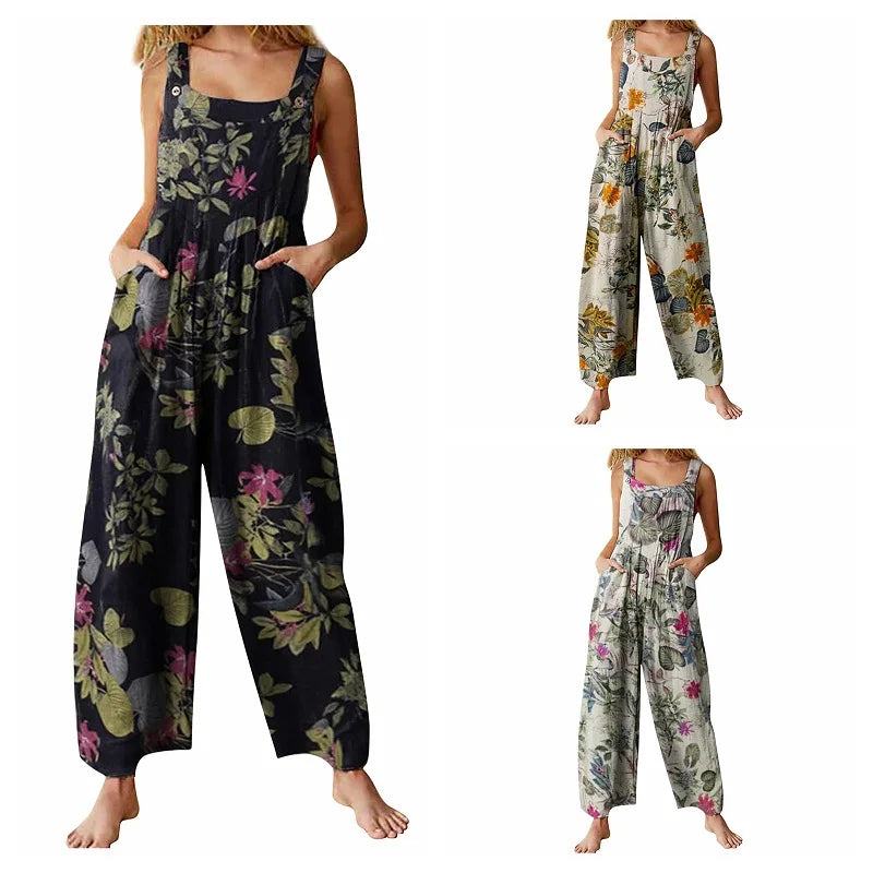 Linen Cotton Blend Square Neck Sleeveless Romper Jumpsuit - Elegant One-Piece